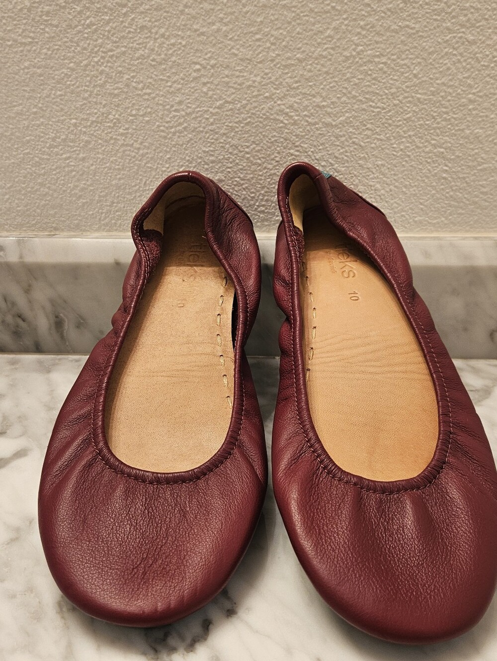 Tieks Burgundy Leather Ballet Flats with Teal Trim - Picture 5 of 9